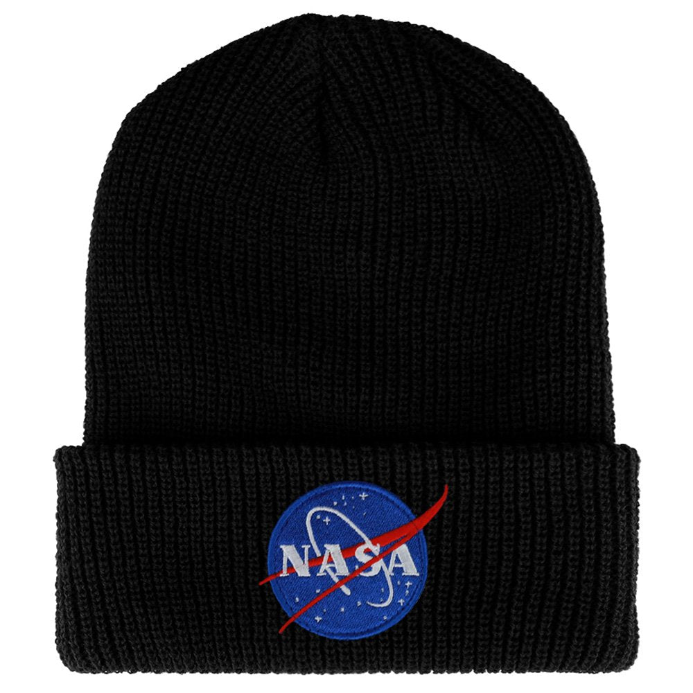 Armycrew NASA Small Insignia Logo Embroidered Patch Ribbed Cuffed Knit Beanie