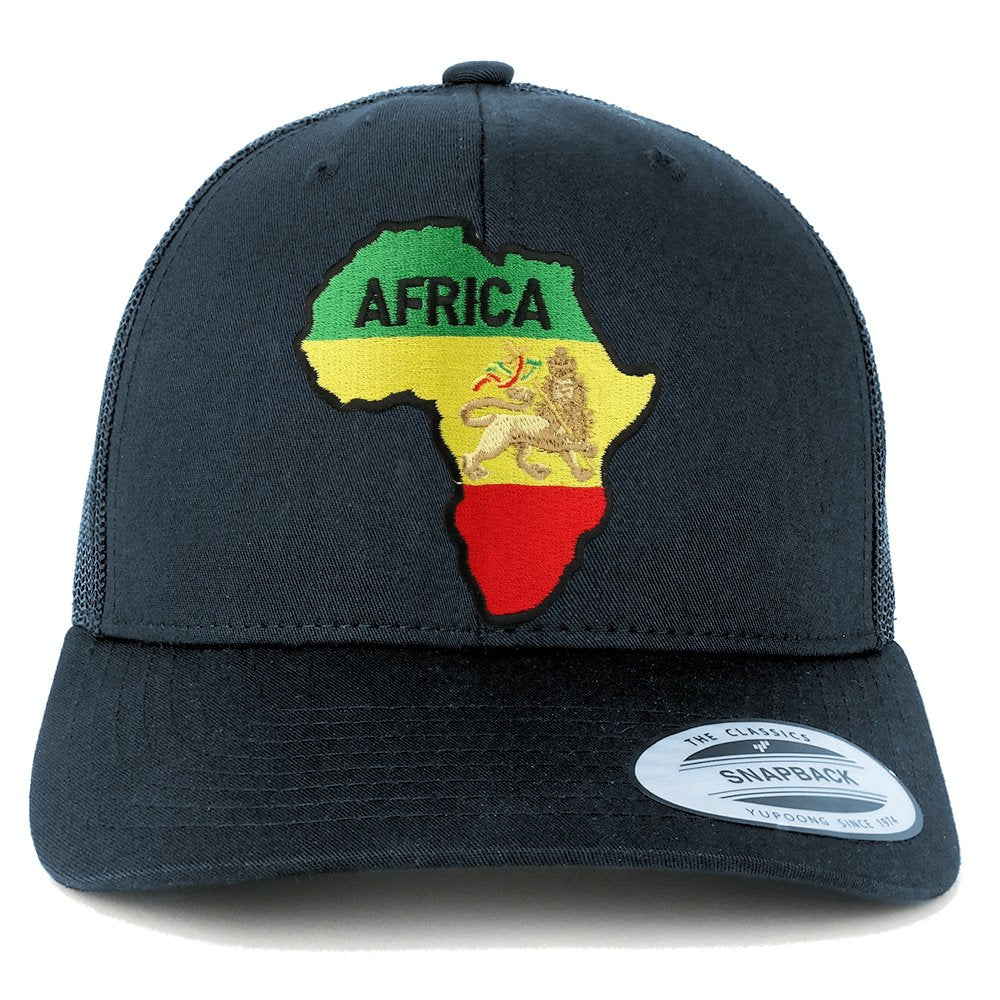 RGY Africa Map and Rasta Lion Embroidered Iron On Patch Mesh Back Trucker Cap