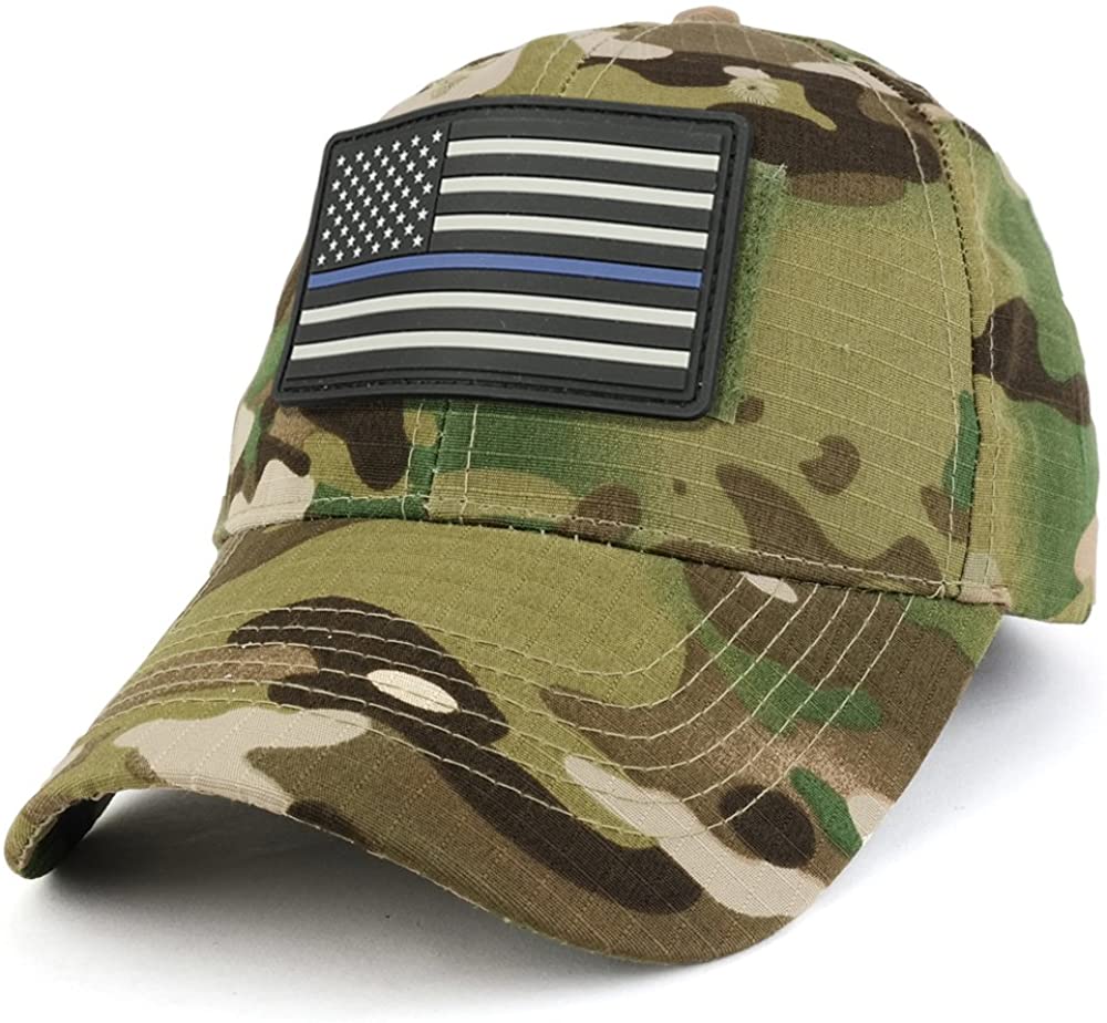 Armycrew USA Rubber Thin Blue Flag Tactical Patch Cotton Adjustable Baseball Cap