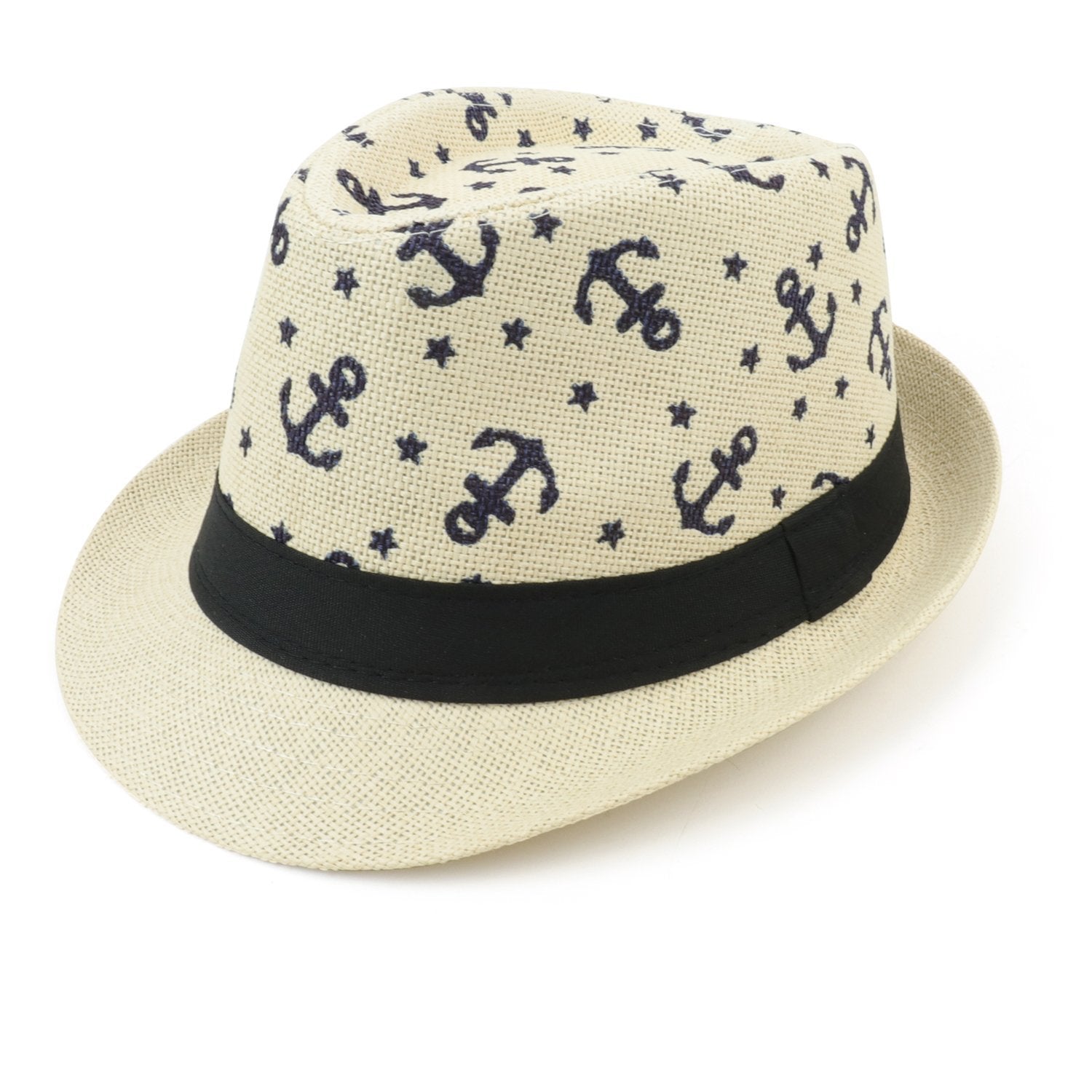 Armycrew Anchors and Stars Printed Summer Paper Straw Fedora Hat