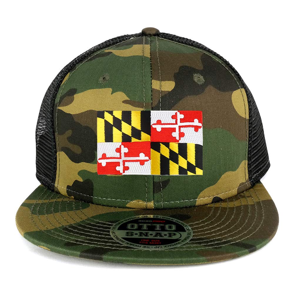 Armycrew New Maryland State Flag Patch Camouflage Flatbill Mesh Snapback Cap - Camo Black
