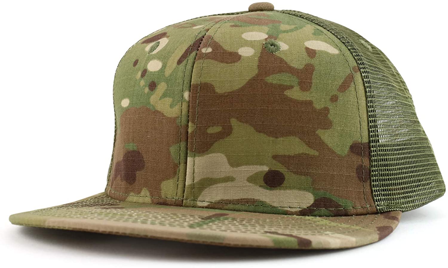 Armycrew 6 Panel Flatbill Ripstop Authentic Multicam Mesh Back Snapback Cap