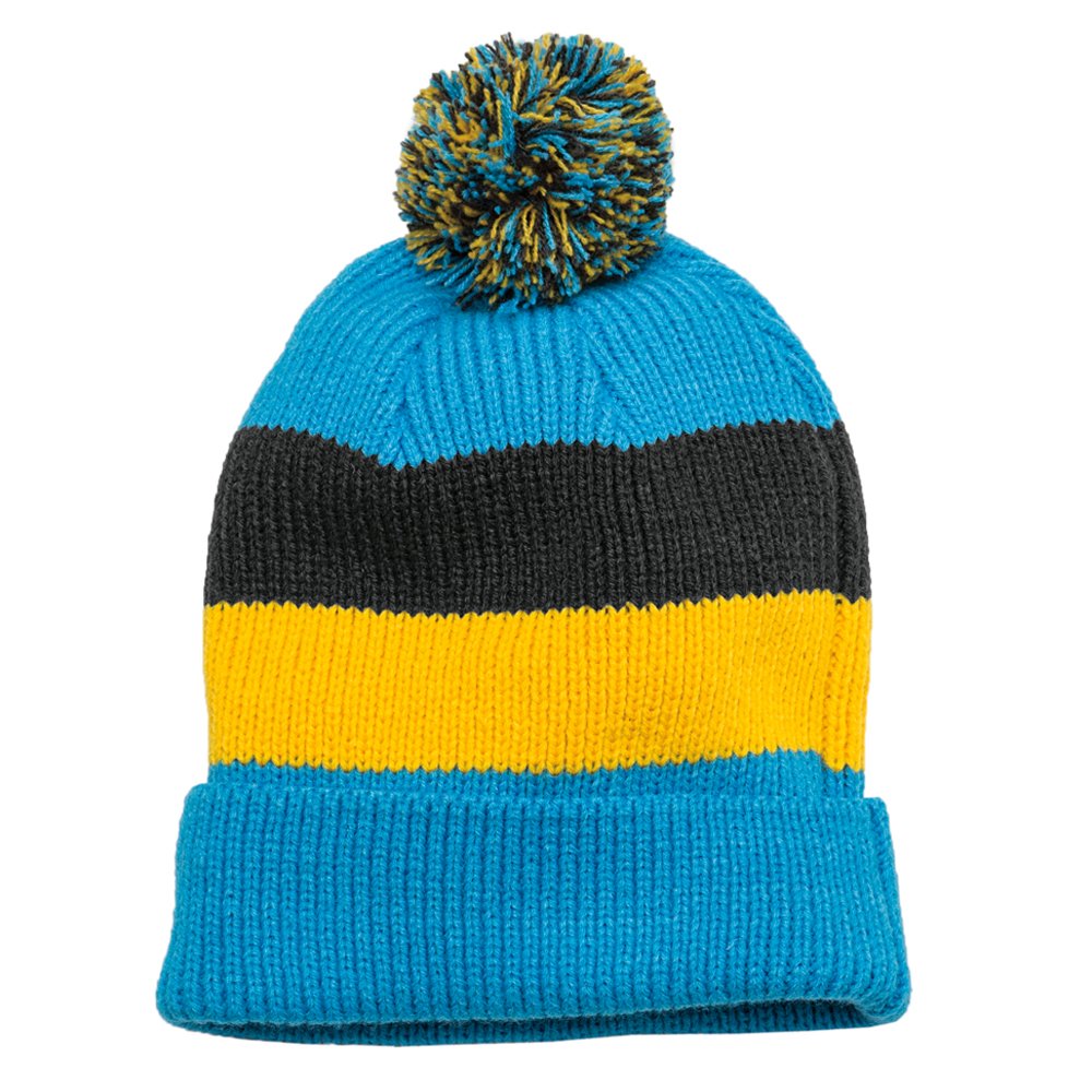 Vintage Striped Acrylic Winter Beanie Hat with Removable Pom