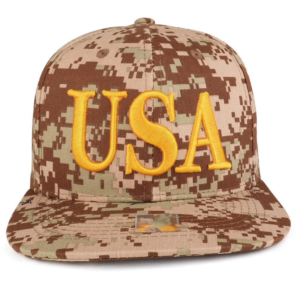 Armycrew USA 3D Text Embroidered with American Flag Flat Bill Snapback Cap