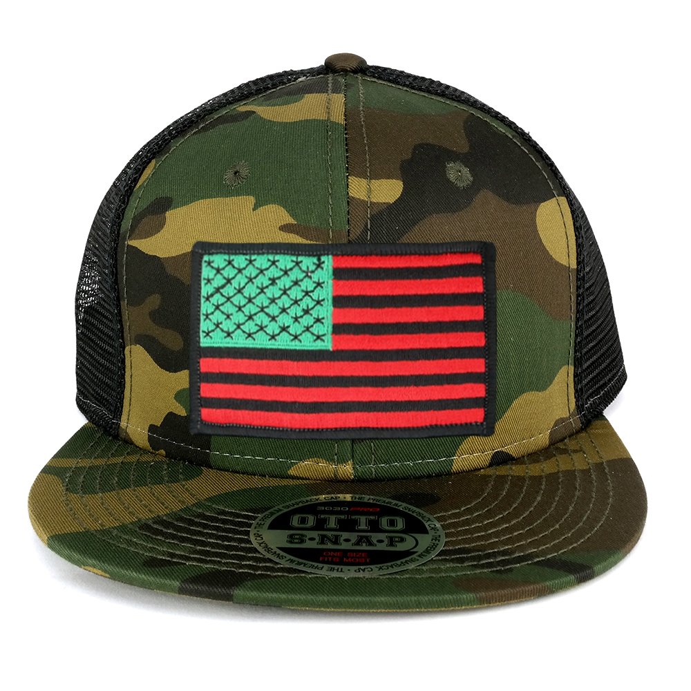 USA American Flag Iron On Patch Adjustable Camo Mesh Cap - CAMO Black - Black Grey