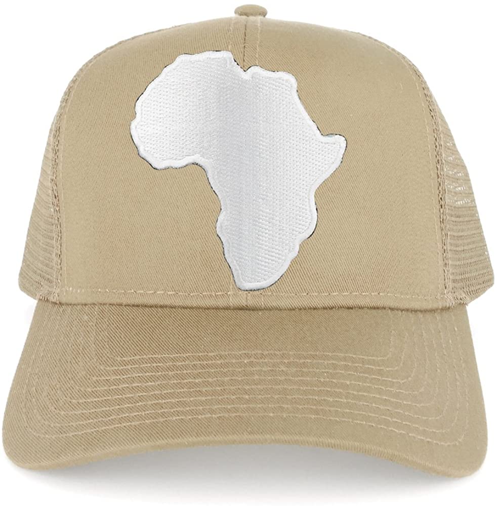 Solid White African Map Embroidered Iron on Patch Adjustable Trucker Mesh Cap