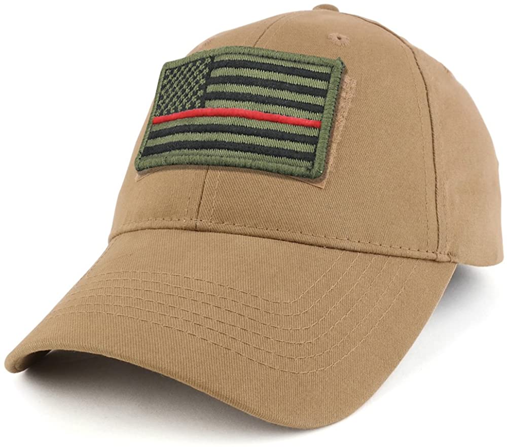 Armycrew USA Olive Thin Red Flag Tactical Patch Cotton Adjustable Baseball Cap