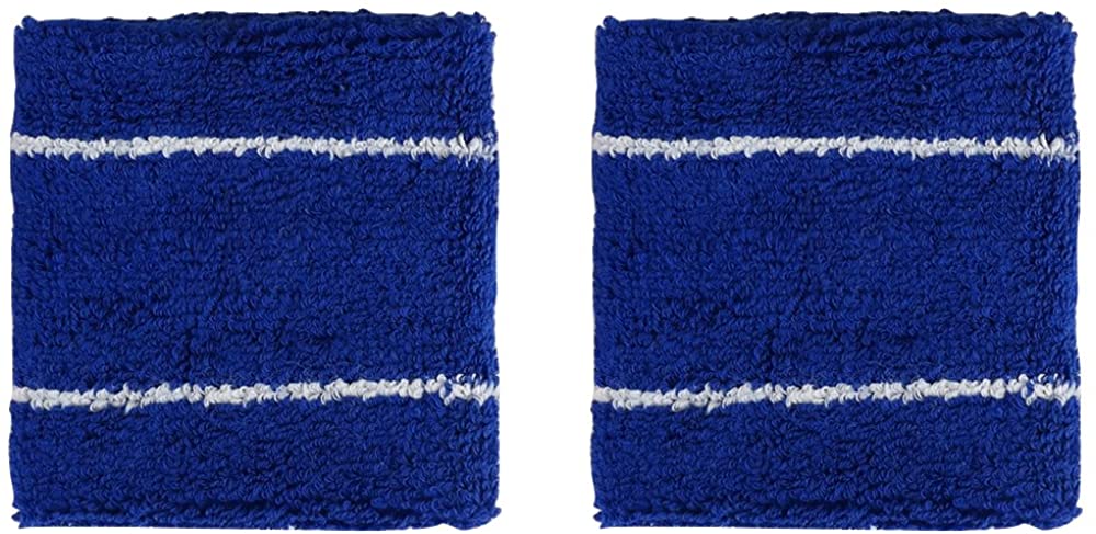 2 Pack Double Thin Striped Cotton Blend Terry Cloth Sweat Absorbing Wristband