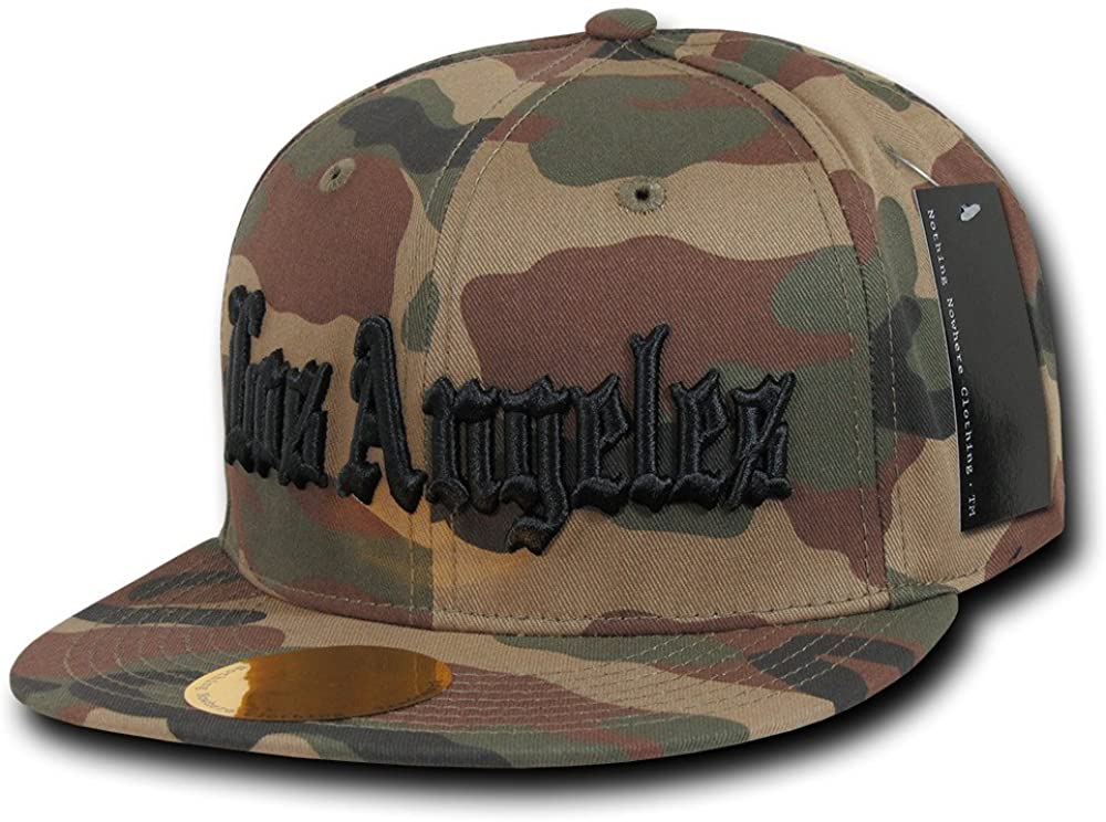 Camo Old English Embroidered Flat Bill Snapback Cotton Cap - Orange - Compton