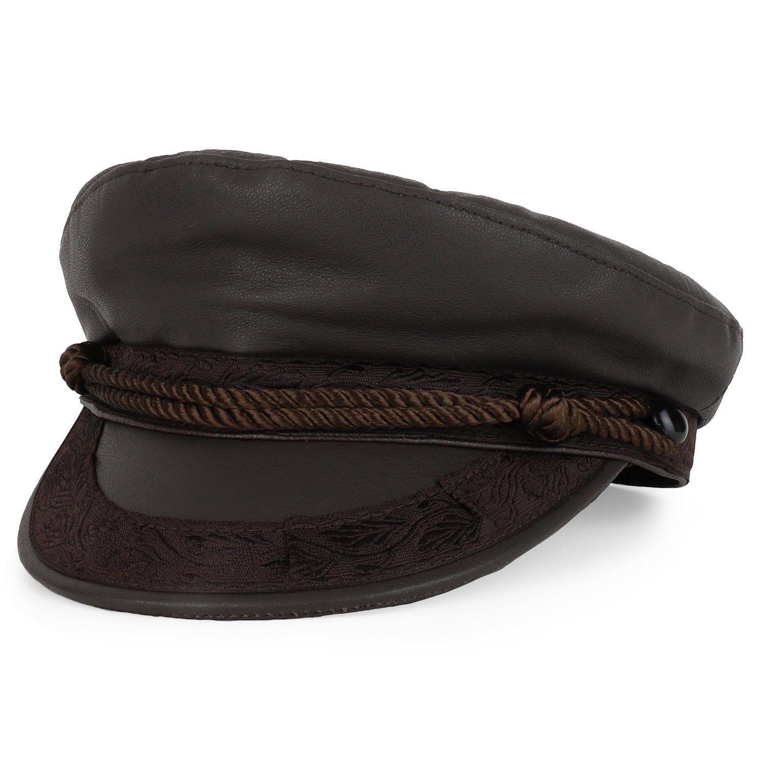 Armycrew Made in USA Genuine Leather Greek Style Rope Band Newsboy Fisherman Hat