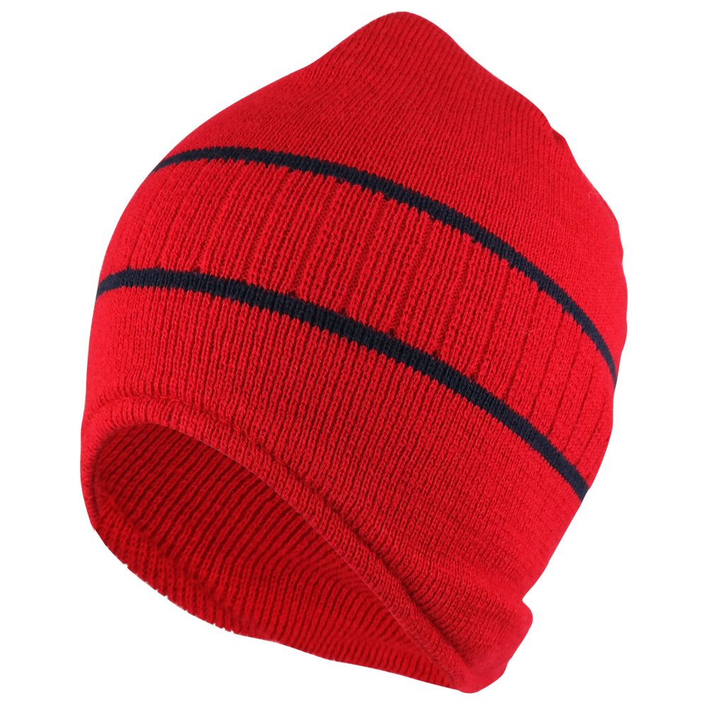 Armycrew Double Striped Acrylic Knit Warm Winter Beanie Cap - Royal RED