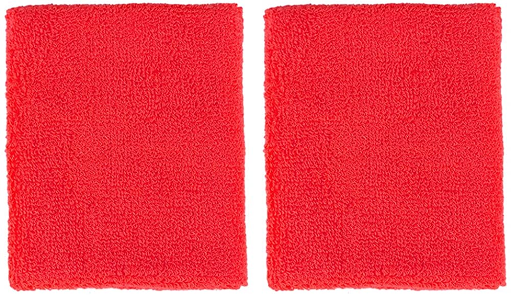 Extra Wide Athletic Soft Terry Cloth Sweat Wrist Band 2pc Set - ORANGE