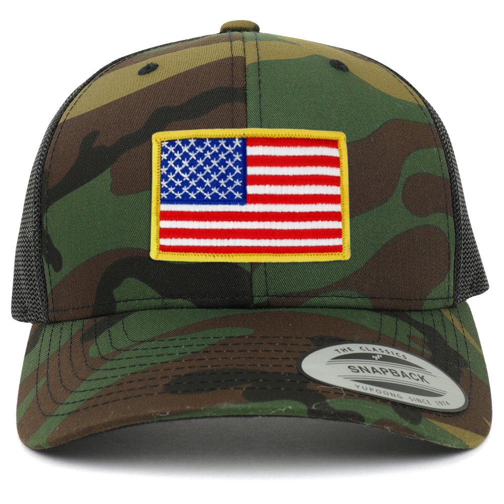 Armycrew American Flag Patch Snapback Trucker Mesh Cap - Camo