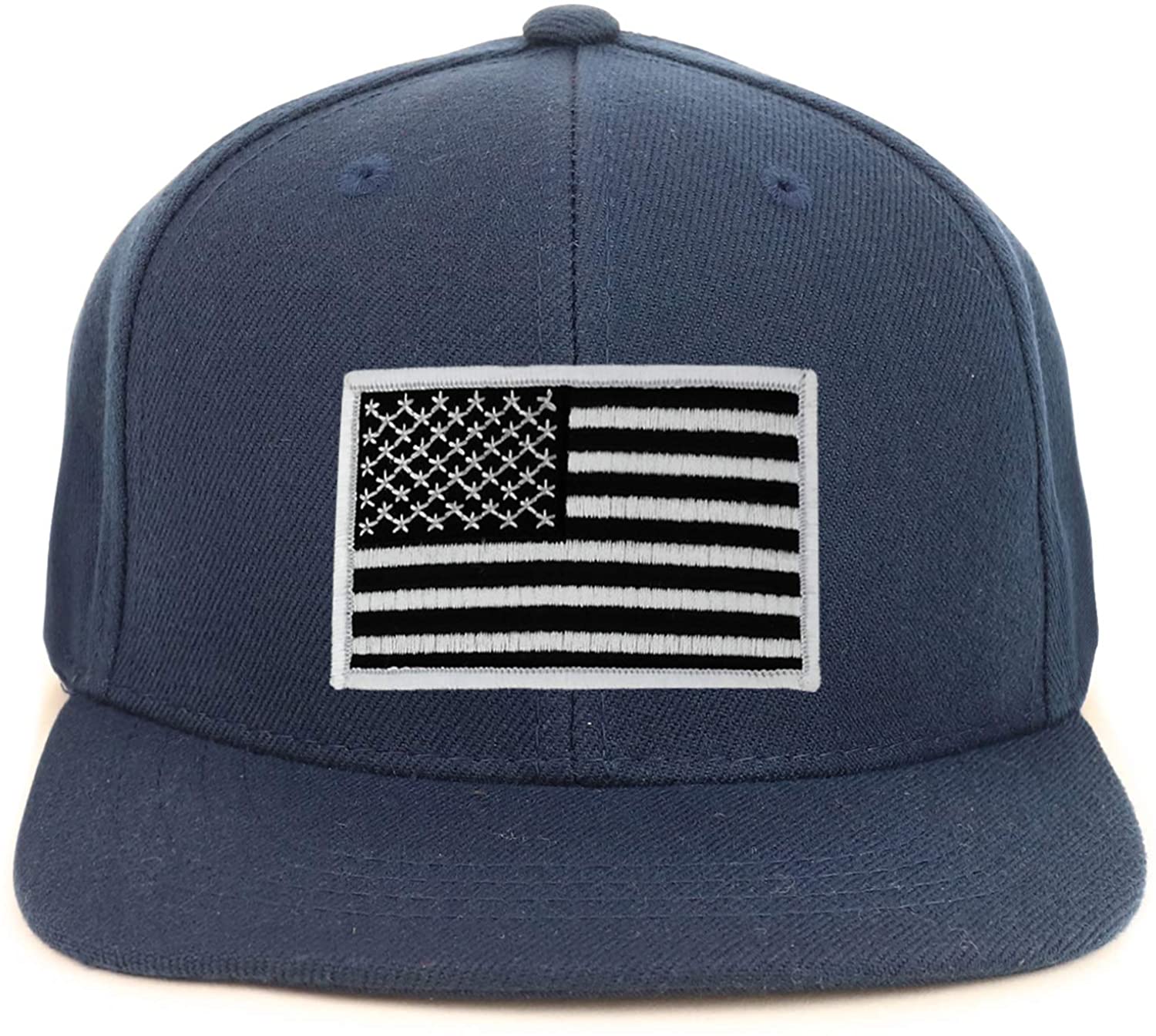 Armycrew Youth Kid Size Black White American Flag Patch Flat Bill Snapback Baseball Cap