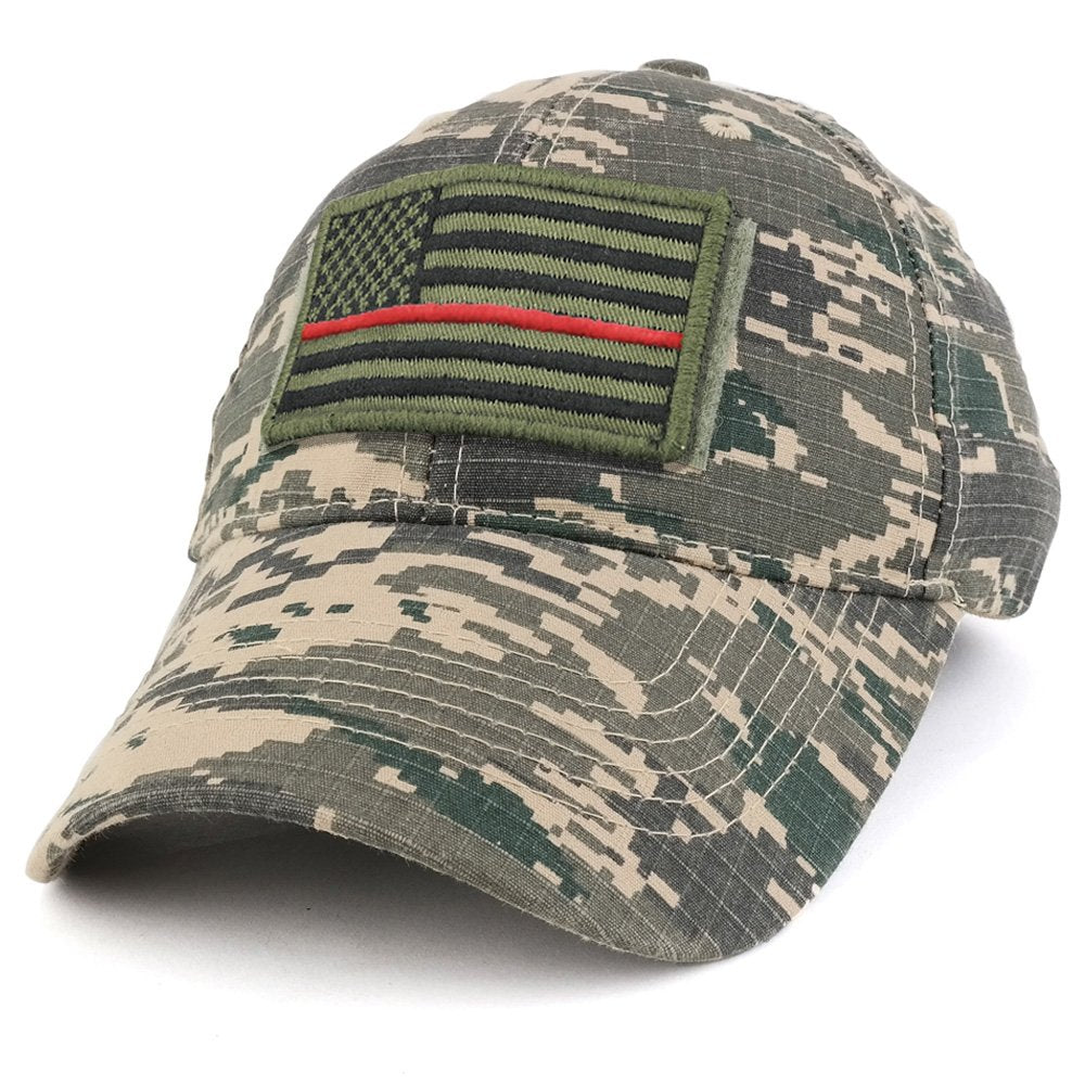 Armycrew USA Olive Thin Red Flag Tactical Patch Cotton Adjustable Baseball Cap