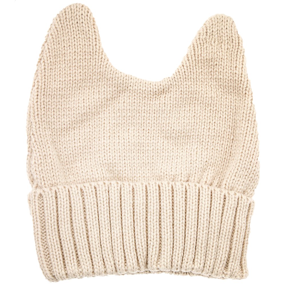 PUSSYHAT Warm Embellished Cat Ear Knit Winter Beanie Hat - Beige