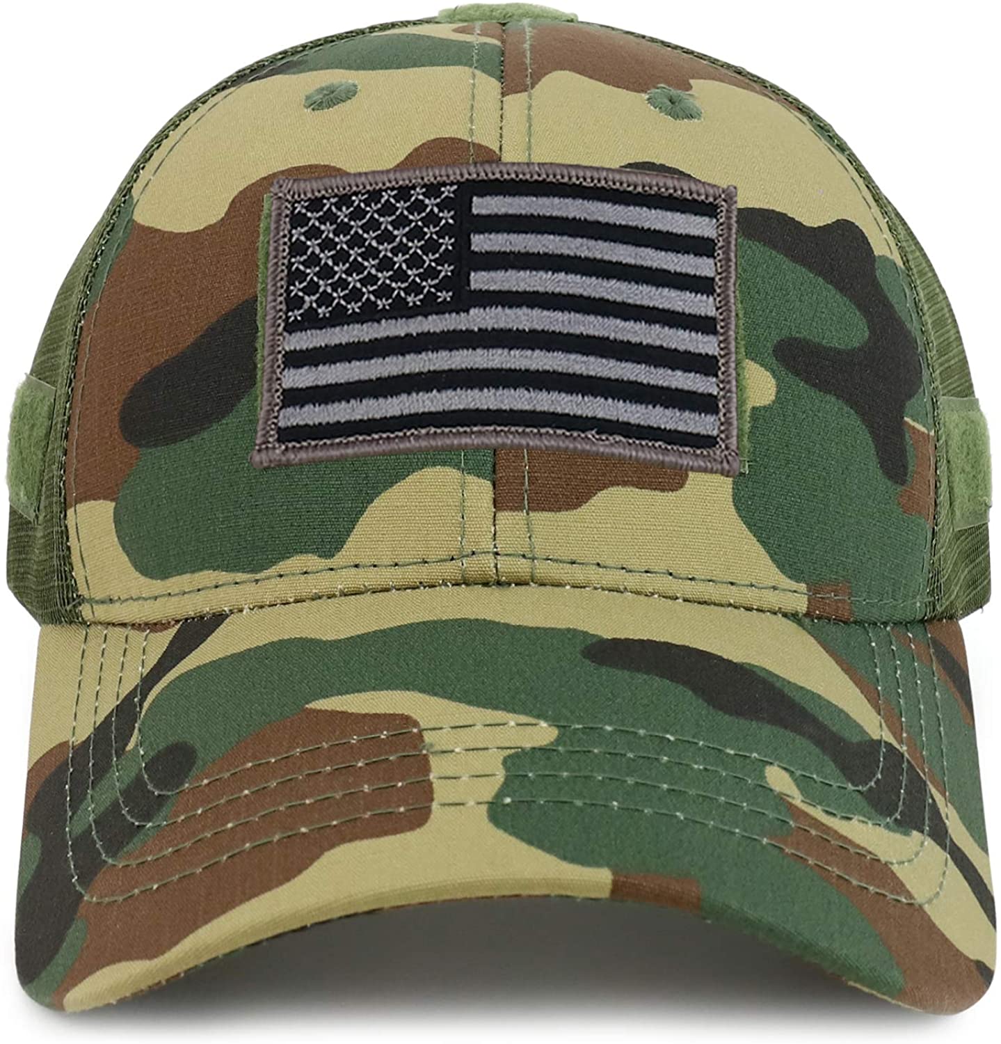 Armycrew American Flag Black Tactical Embroidered Patch Trucker Mesh Back Cap