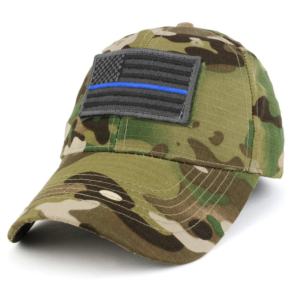 Armycrew USA Grey Thin Blue Flag Tactical Patch Cotton Adjustable Baseball Cap - Black