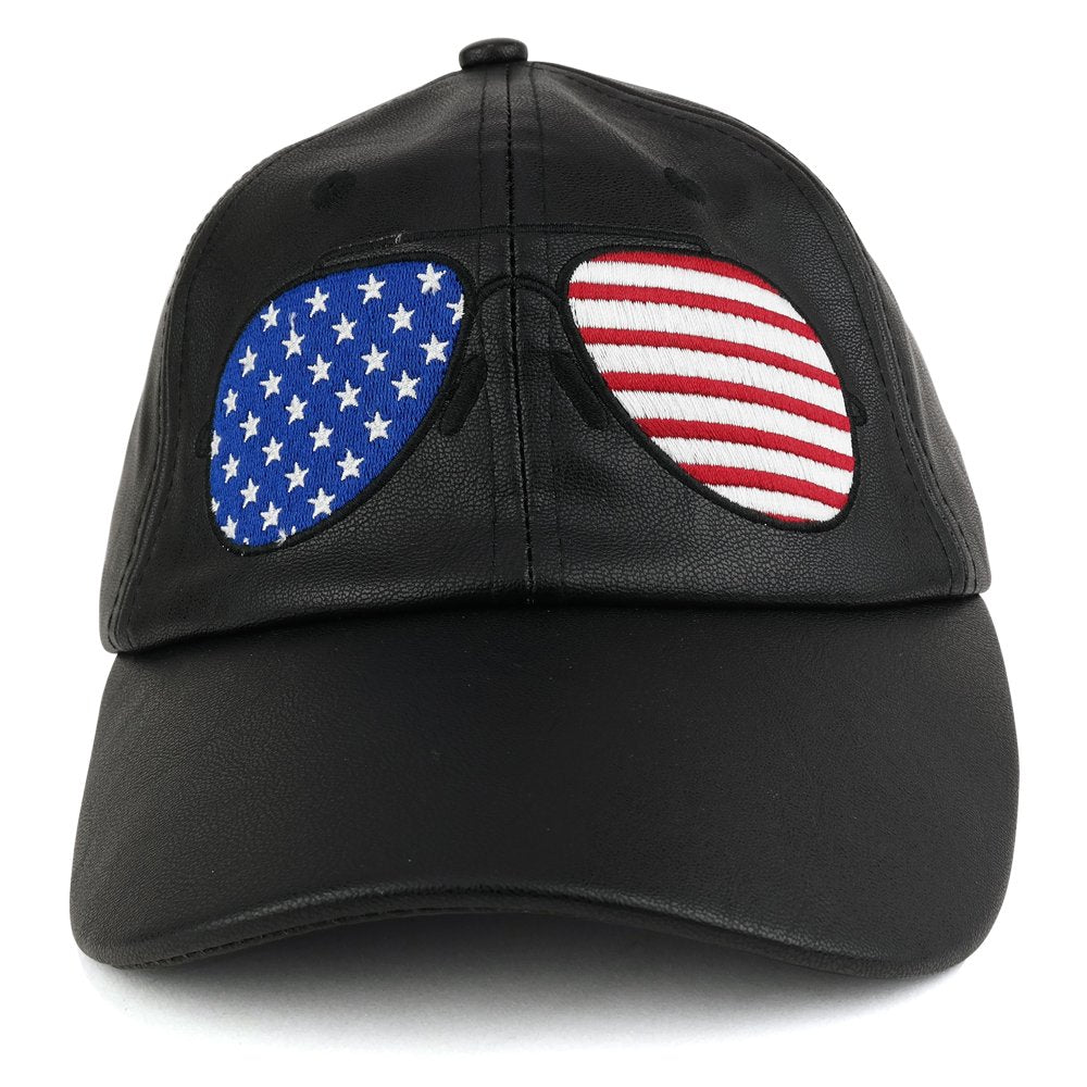 Stylish American Flag Stars and Stripes Sunglasses Embroidered Design PU Leather Hat