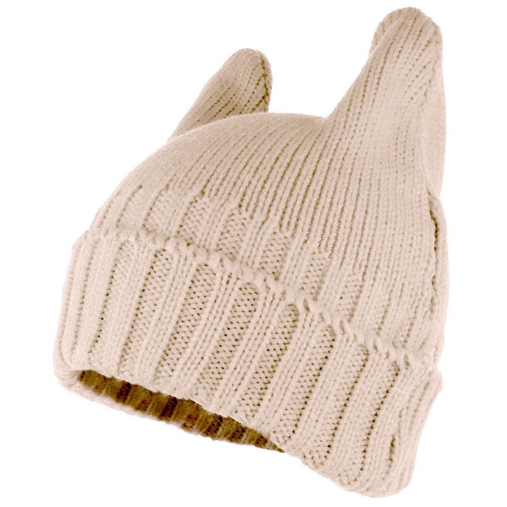 PUSSYHAT Warm Embellished Cat Ear Knit Winter Beanie Hat - Beige