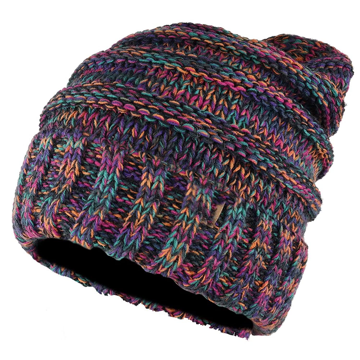 Armycrew Ladies Two Tone Oversized Cable Knit Beanie Hat