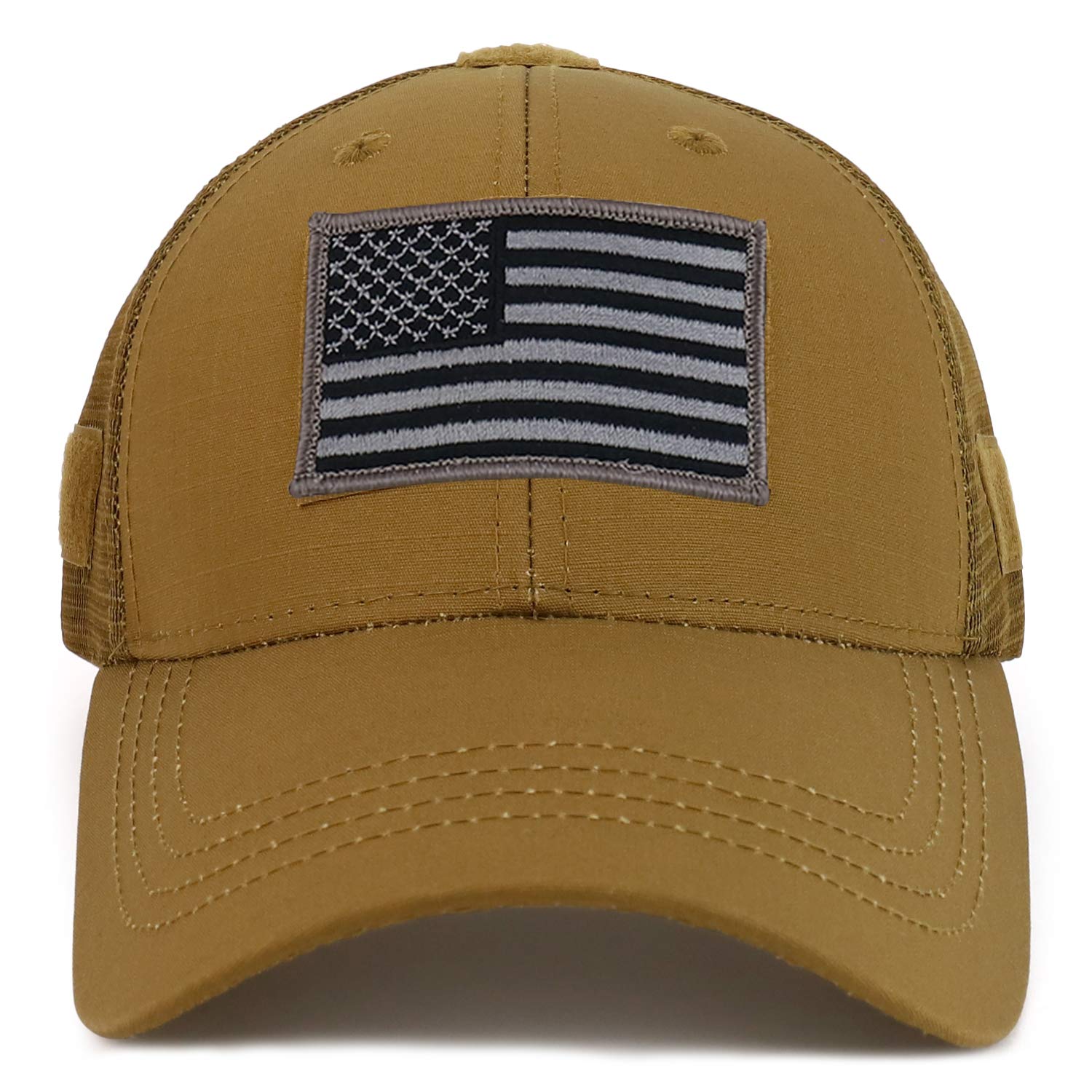 Armycrew American Flag Black Tactical Embroidered Patch Trucker Mesh Back Cap
