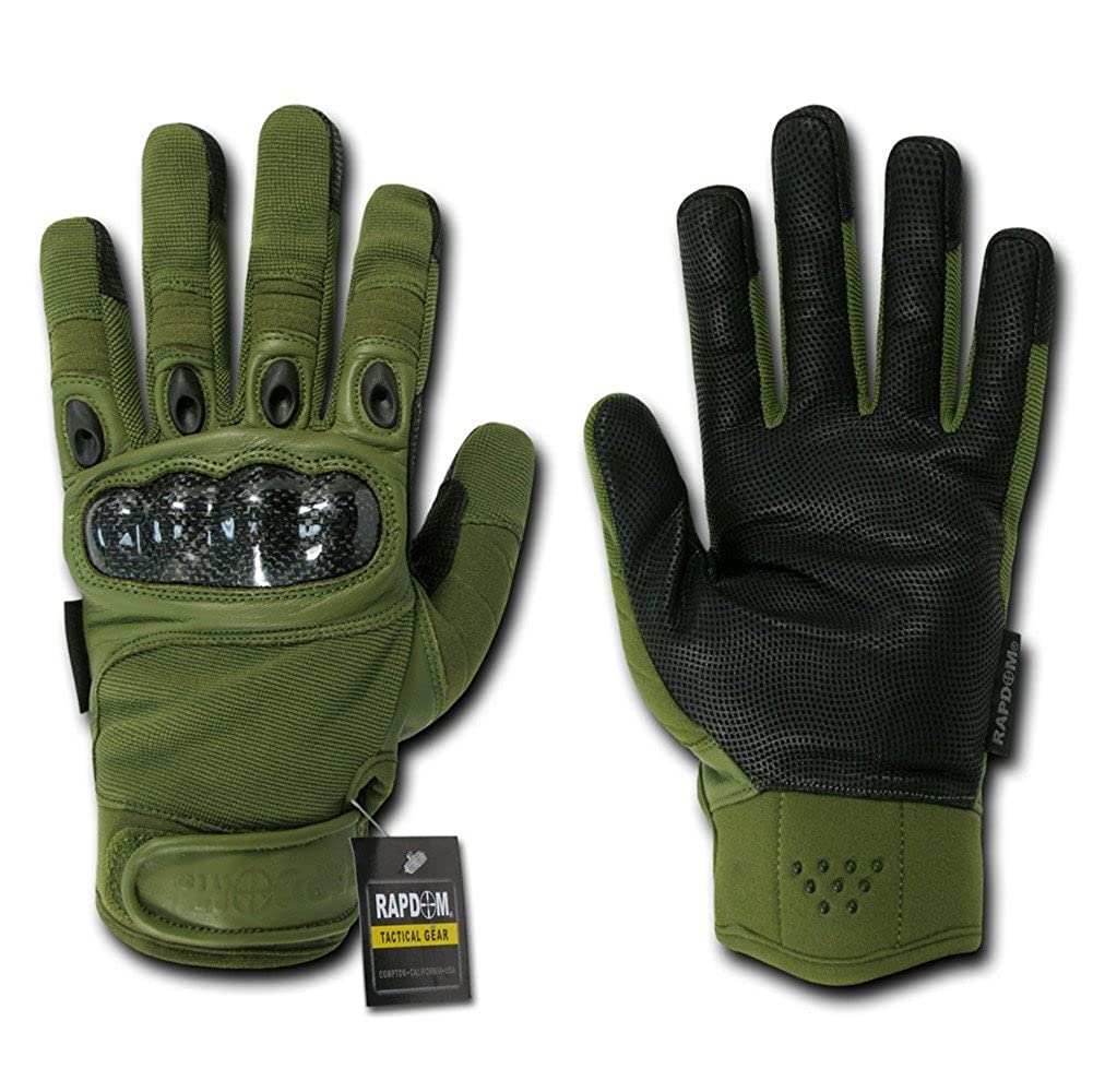 Carbon Fiber Hard Knuckle Premium Leather Glove - Olive