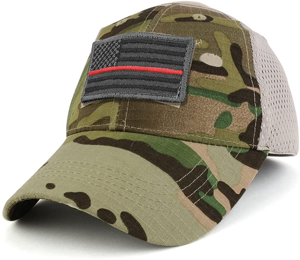 Armycrew USA Grey Thin Red Flag Tactical Patch Cotton Adjustable Trucker Cap