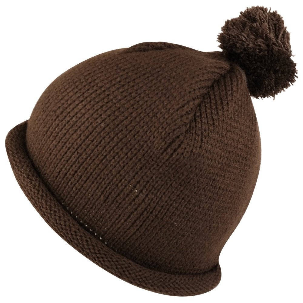 Armycrew Winter Solid Color Roll Up Knit Beanie Hat with Pom Pom