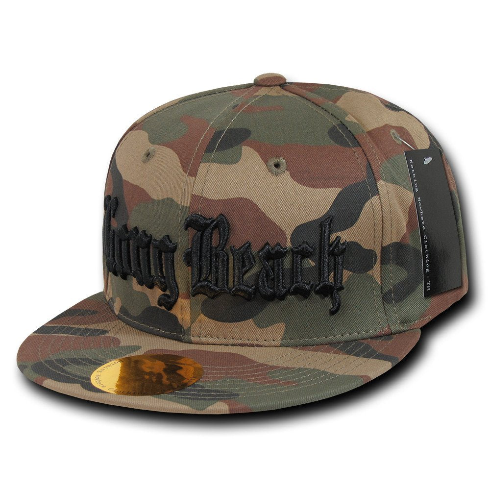 Camo Old English Embroidered Flat Bill Snapback Cotton Cap - Orange - Compton