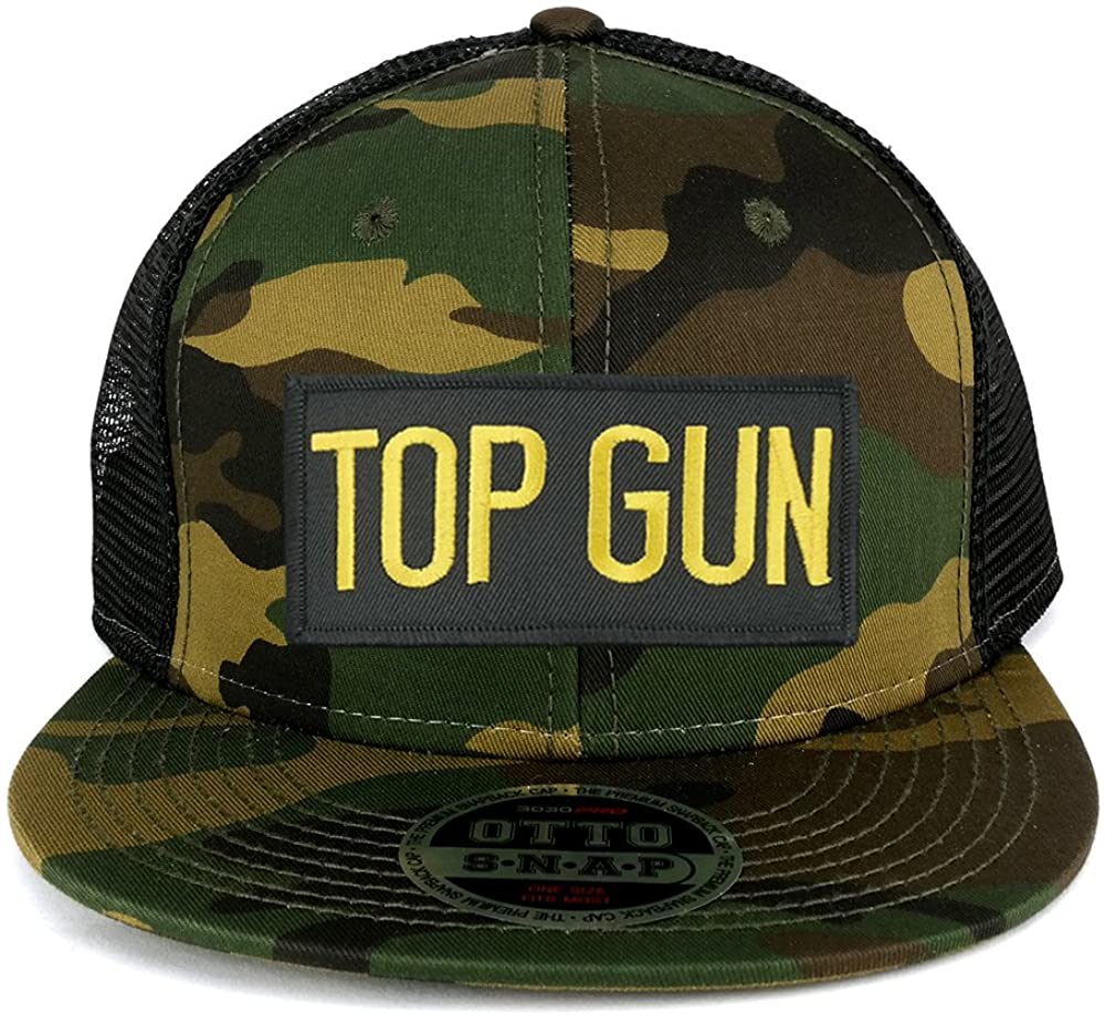 TOP Gun Text Embroidered Black Gold Iron On Patch Adjustable Camo Mesh Cap