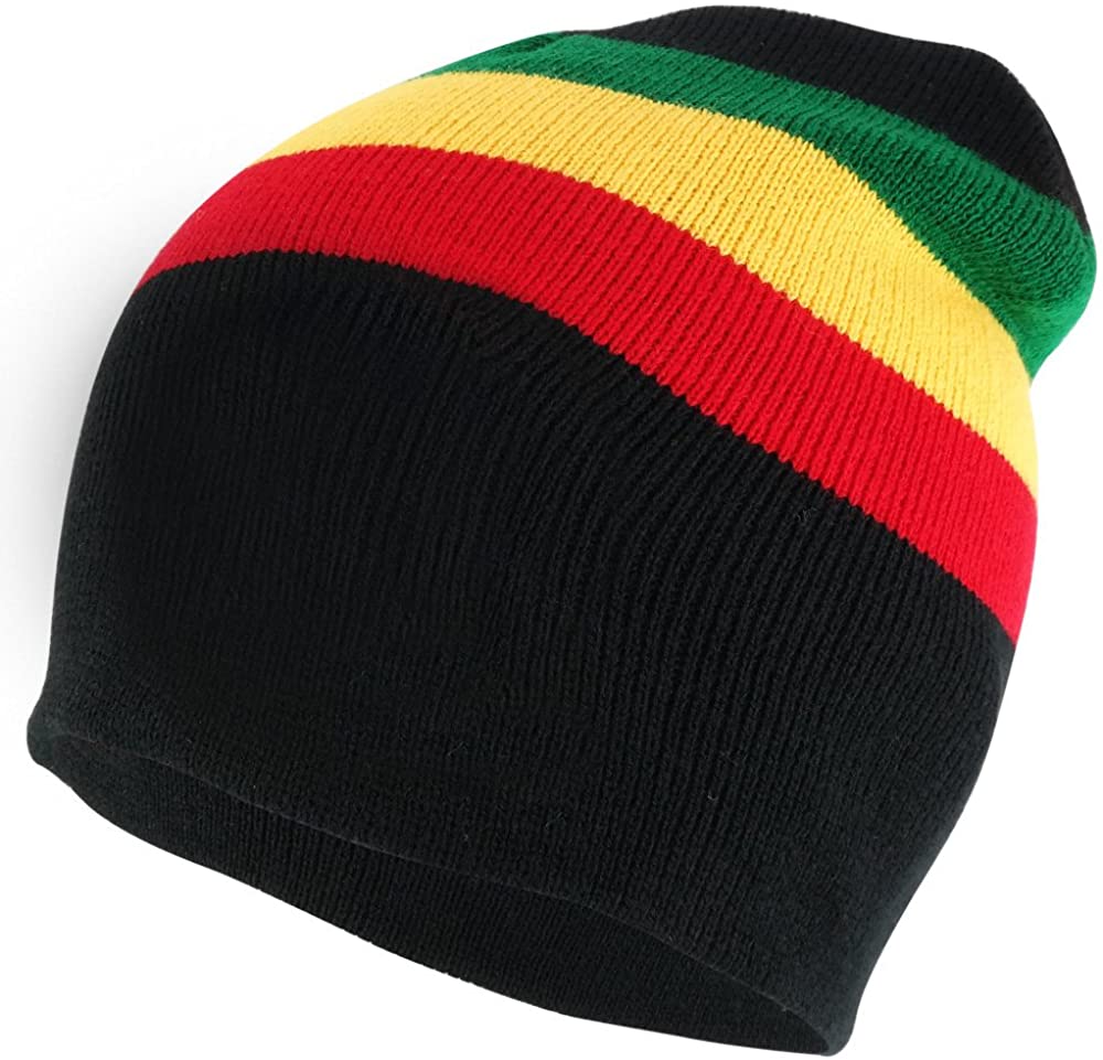 Armycrew Acrylic Rasta RGY Winter Short Beanie Hat - Black RGY