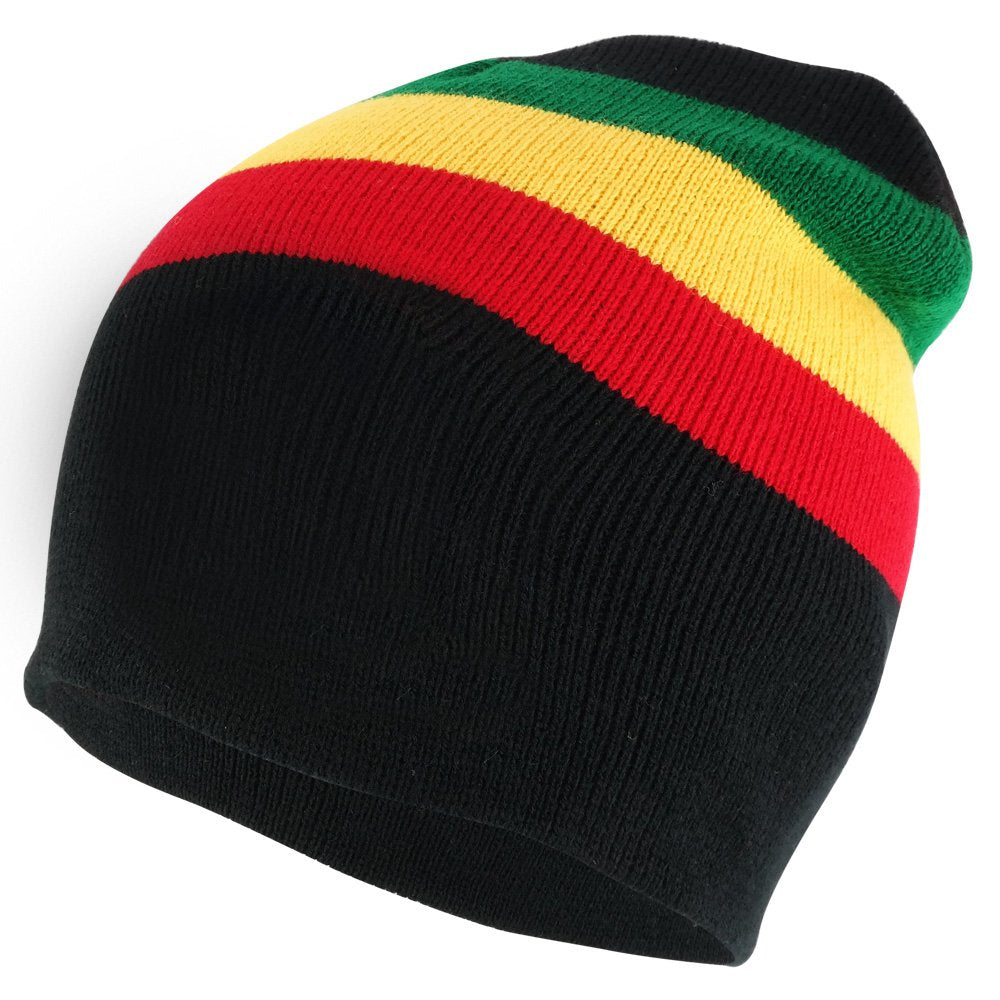 Armycrew Acrylic Rasta RGY Winter Short Beanie Hat - Black RGY