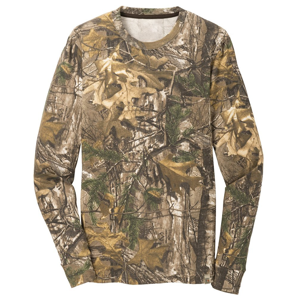 Russell Outdoors Realtree Long Sleeve Explorer 100% Cotton T-Shirt with Pocket - S020R - Realtree Xtra, 2XL