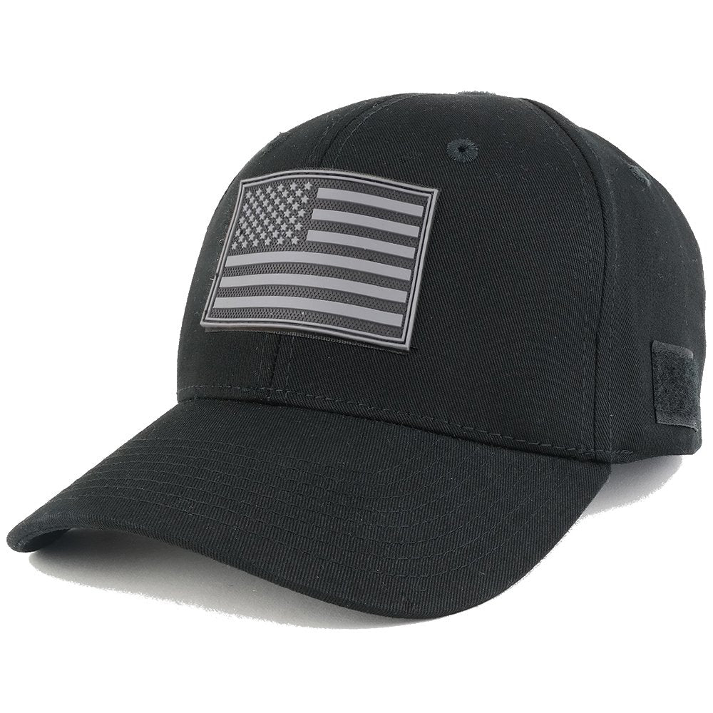 Armycrew USA Patriotic Black 2 American Flag Rubber Tactical Patch Adjustable Structured Operator Cap - ACU