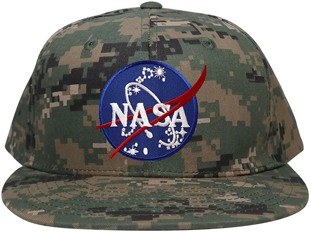 Flat Bill NASA Insignia Space Logo Embroidered Iron On Patch Camo Snapback Cap - ACU