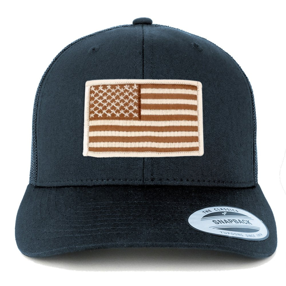 Armycrew American Flag Patch Snapback Trucker Mesh Cap - Navy