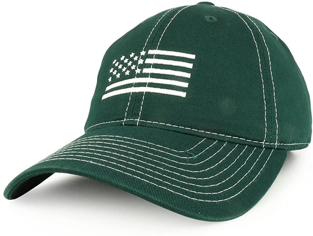 Armycrew American Flag Embroidered Contrast Stitch Soft Crown Dad Hat
