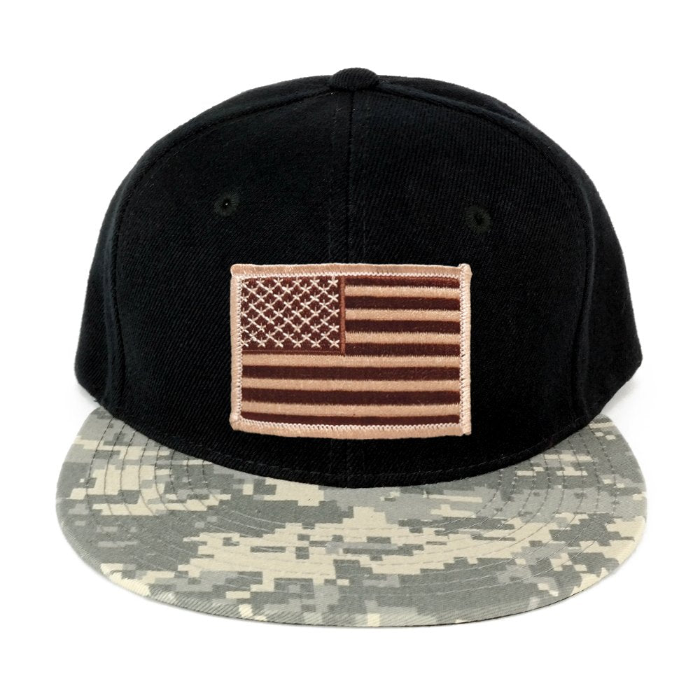 USA American Flag Embroidered Iron on Patch Camo Bill Snapback Cap - ACU