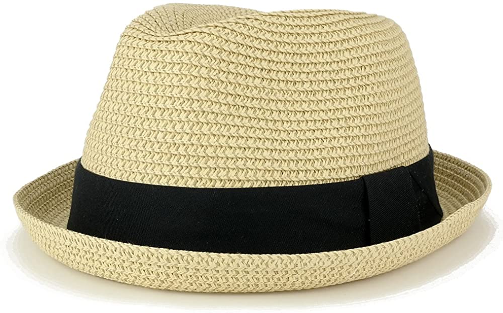 Men's Lightweight Crushable Upturn Brim Straw Fedora Hat - Beige - L