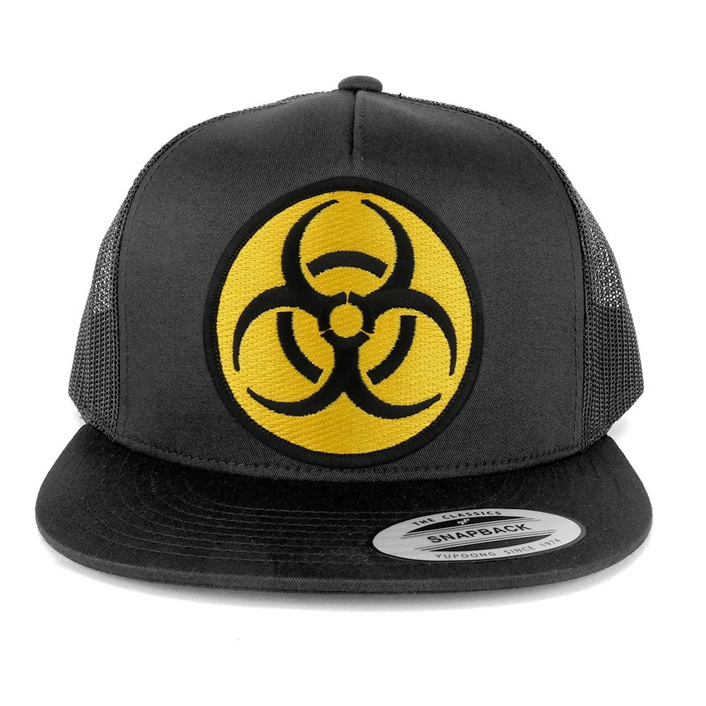 Armycrew 5 Panel Biohazard Circular Yellow Black Embroidered Patch Flat Bill Mesh Snapback