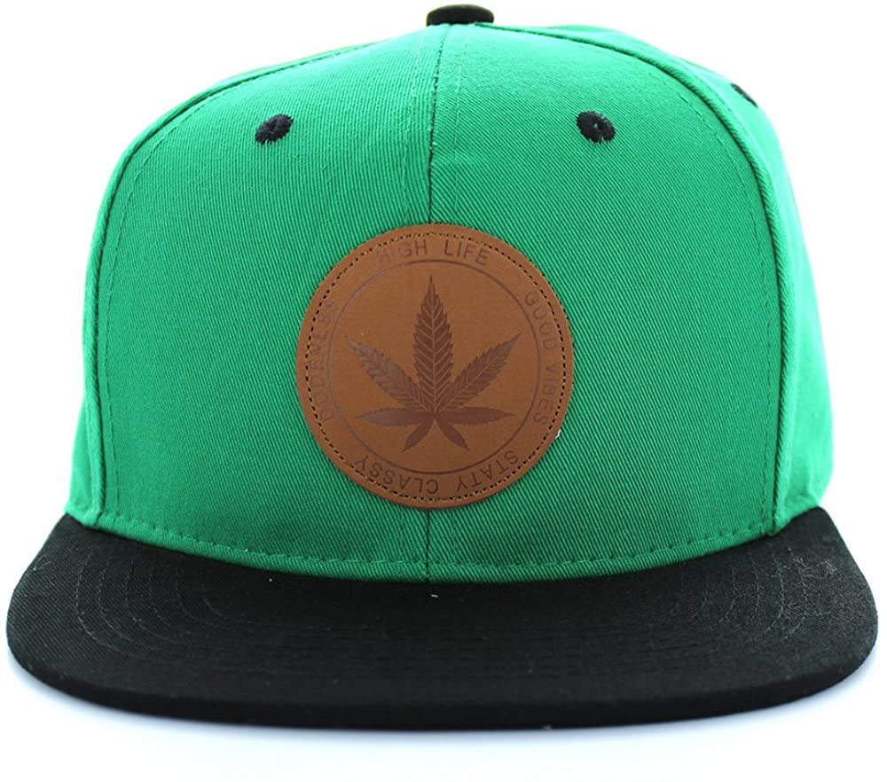 Armycrew Round Marijuana Logo Flat Bill Cotton Snapback Baseball Cap