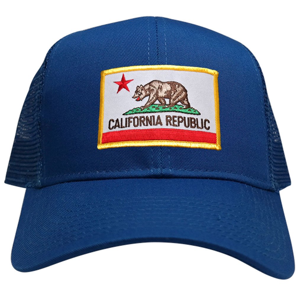 California Republic Embroidered Gold Border Iron On Patch Adjustable Mesh Trucker Cap