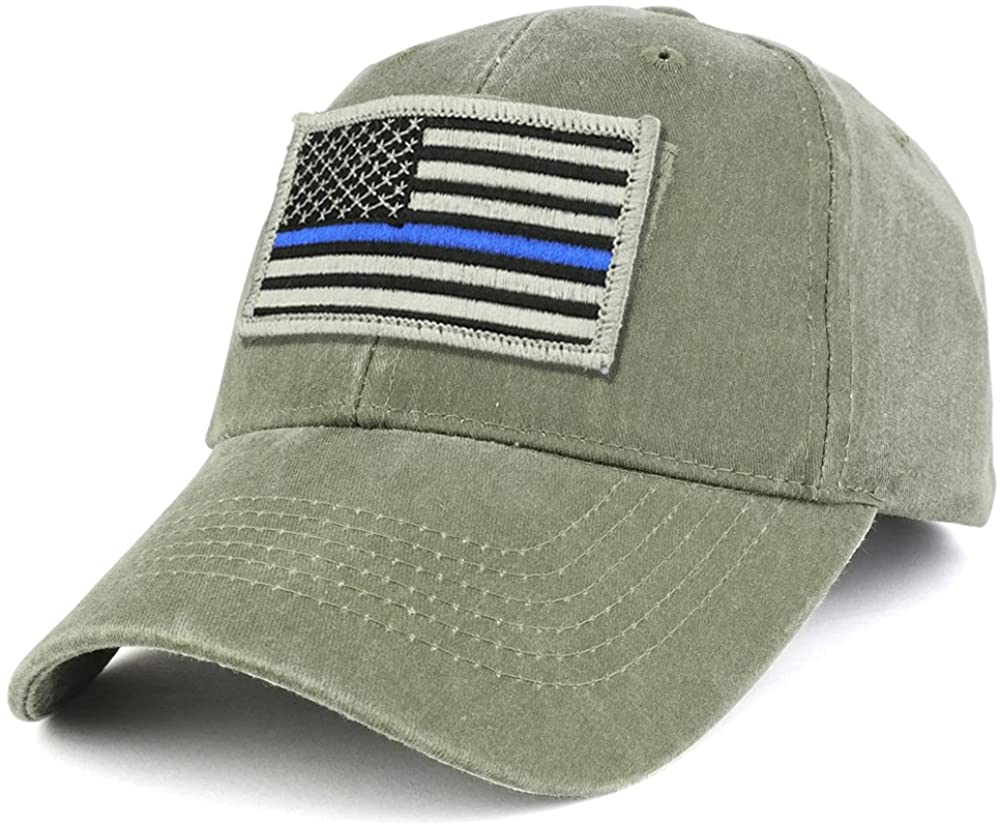 Armycrew USA Thin Blue Flag Tactical Patch Cotton Adjustable Baseball Cap