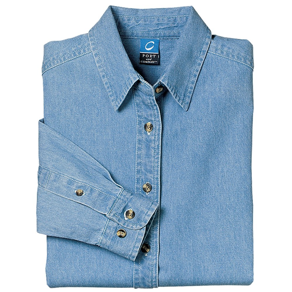 Armycrew Ladies Long Sleeve Soft Washed Cotton Denim Button-Down Shirt