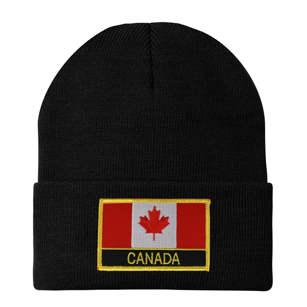 Made in USA - Canada Flag Embroidered Patch Winter Long Cuff Beanie