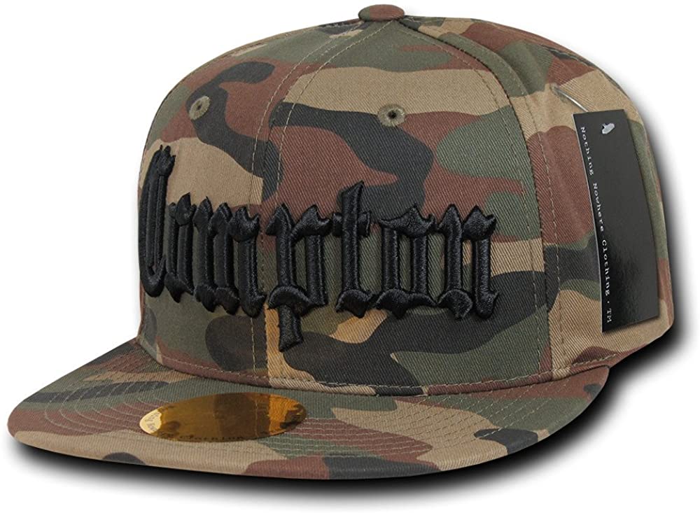 Camo Old English Embroidered Flat Bill Snapback Cotton Cap - Orange - Compton