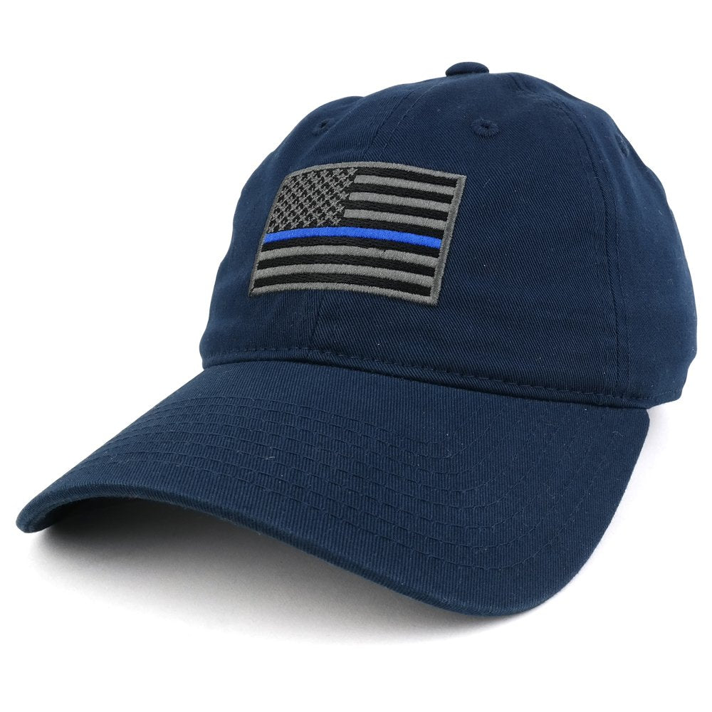 Thin Blue Line Embroidered USA Flag Soft Fit Washed Cotton Baseball Cap