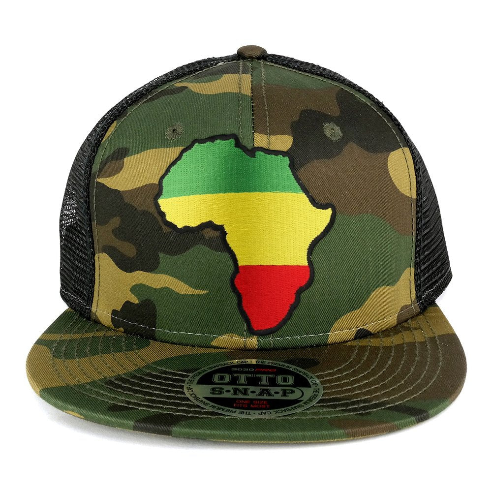 Green Yellow Red Africa Map Embroidered Patch Camo Flat Bill Snapback Mesh Cap