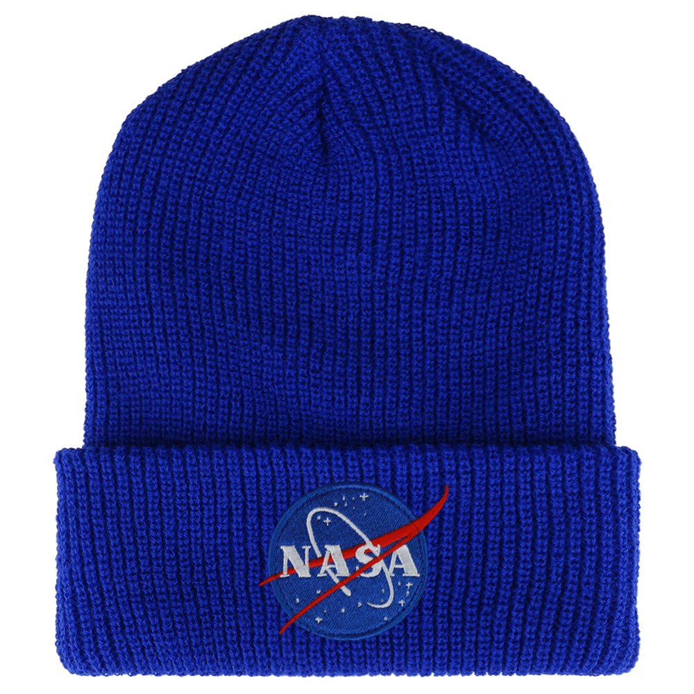 Armycrew NASA Small Insignia Logo Embroidered Patch Ribbed Cuffed Knit Beanie